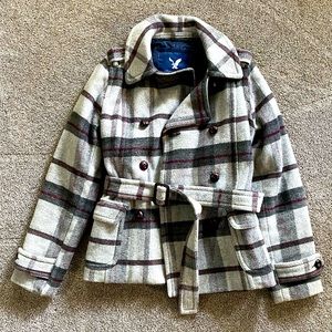 AE pea coat plaid